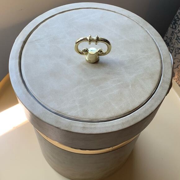 Vintage Insulated Ice Bucket Shelton-Ware/Leonard Silver Co. Ultrasuede NY Tan - Picture 6 of 9